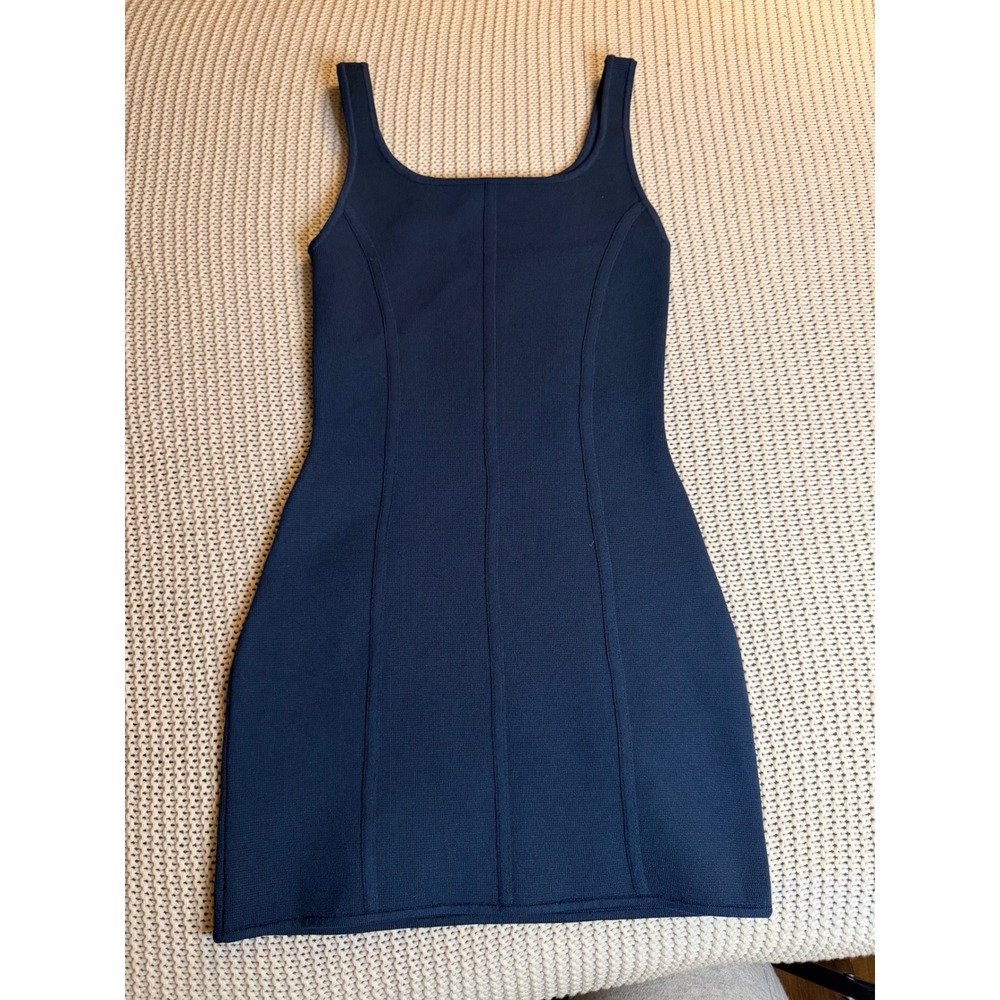 Babaton Aritzia Navy Blue Sculpt Knit Mini Dress Square Neck XS